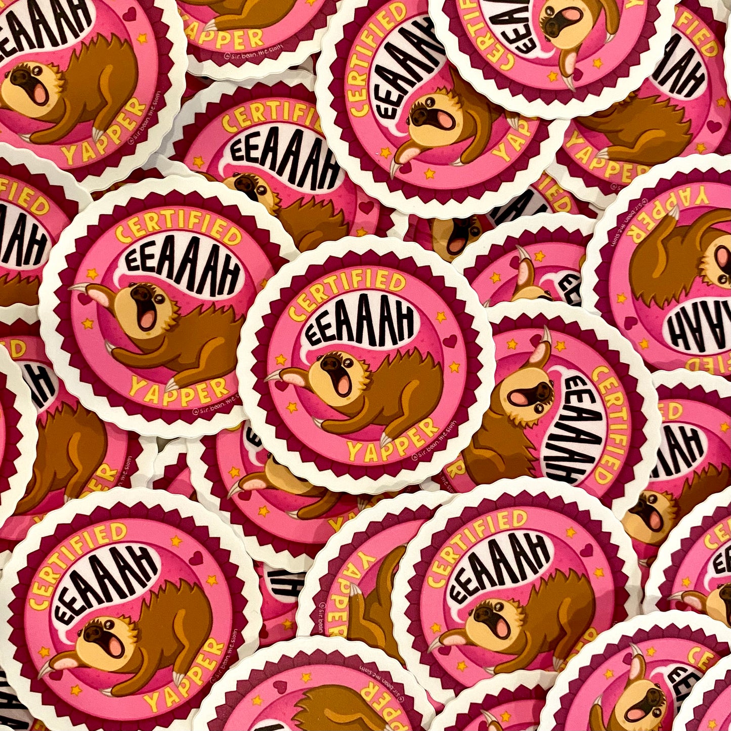 CERTIFIED YAPPER Sir Bean Sloth Badge Vinyl Sticker