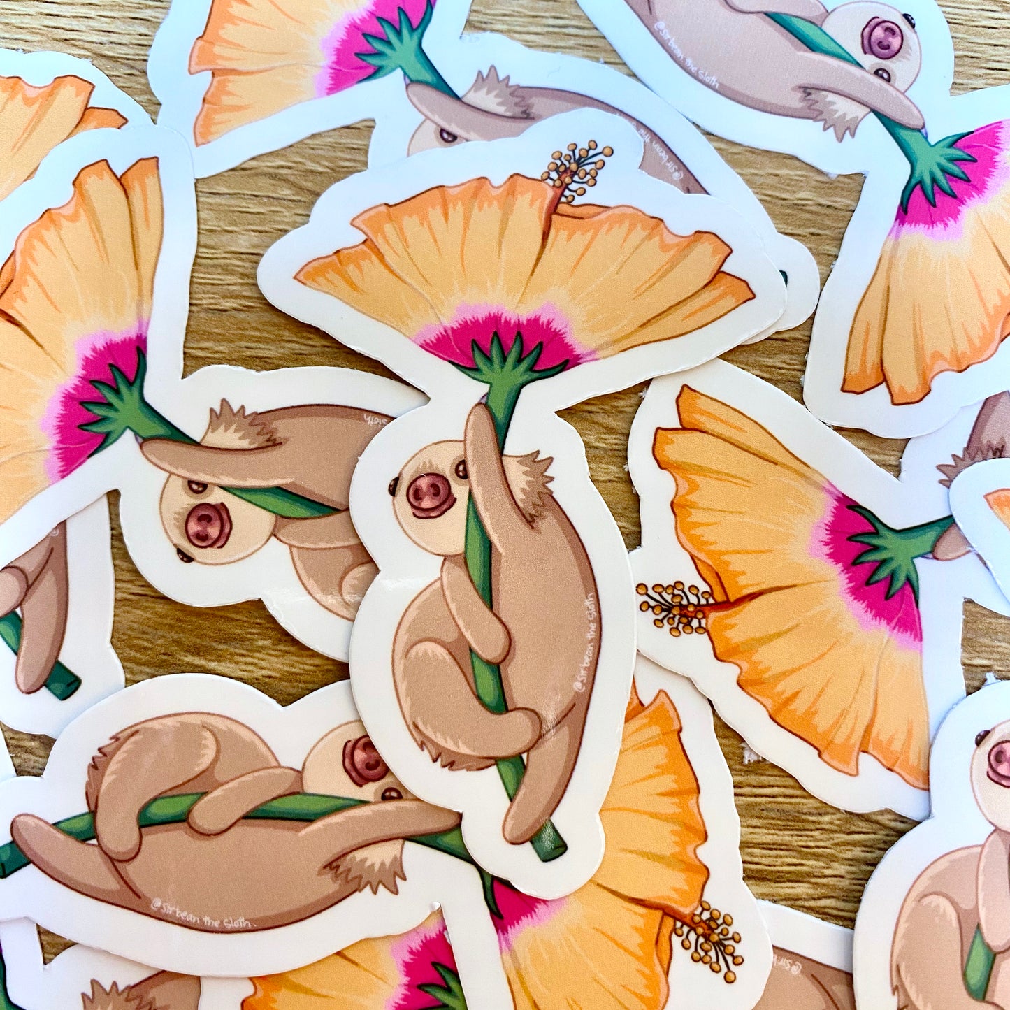 Tyrone the Sloth Hibiscus Vinyl Stickers