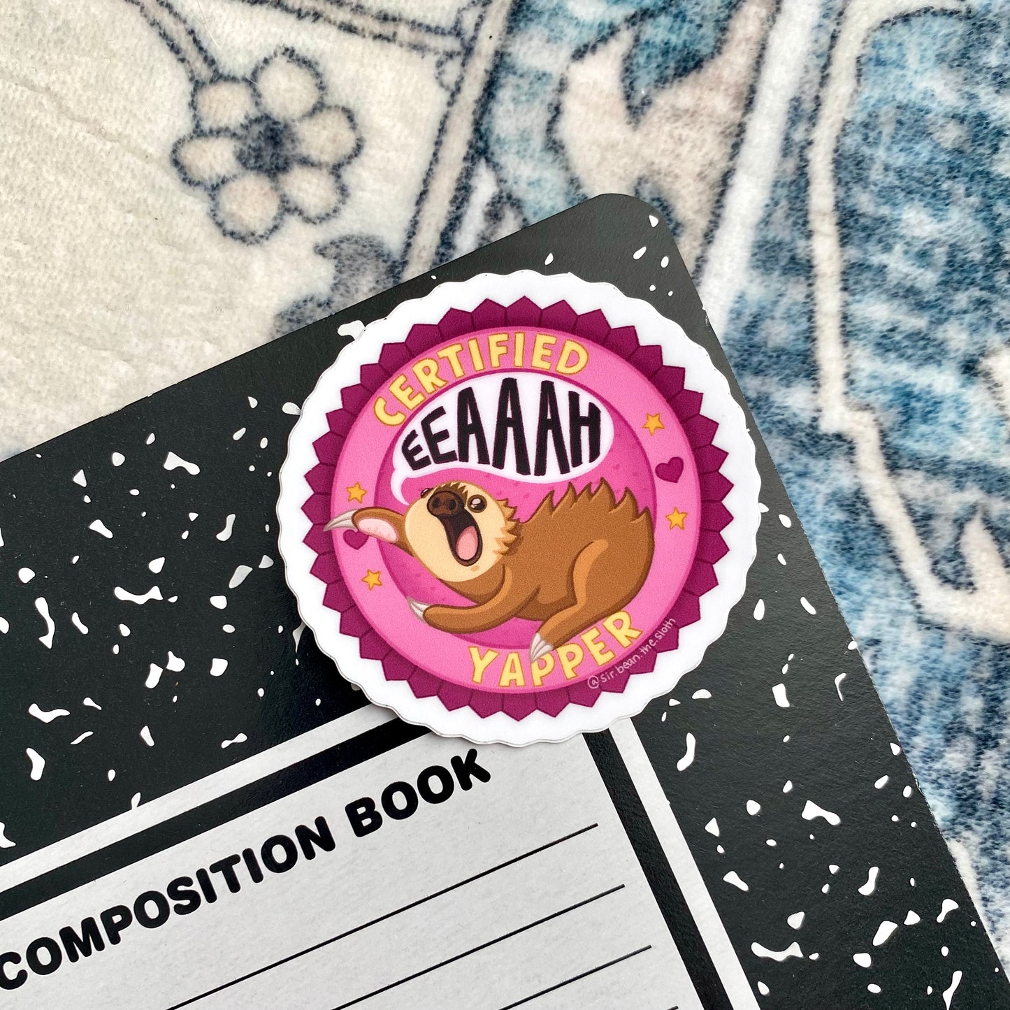 CERTIFIED YAPPER Sir Bean Sloth Badge Vinyl Sticker