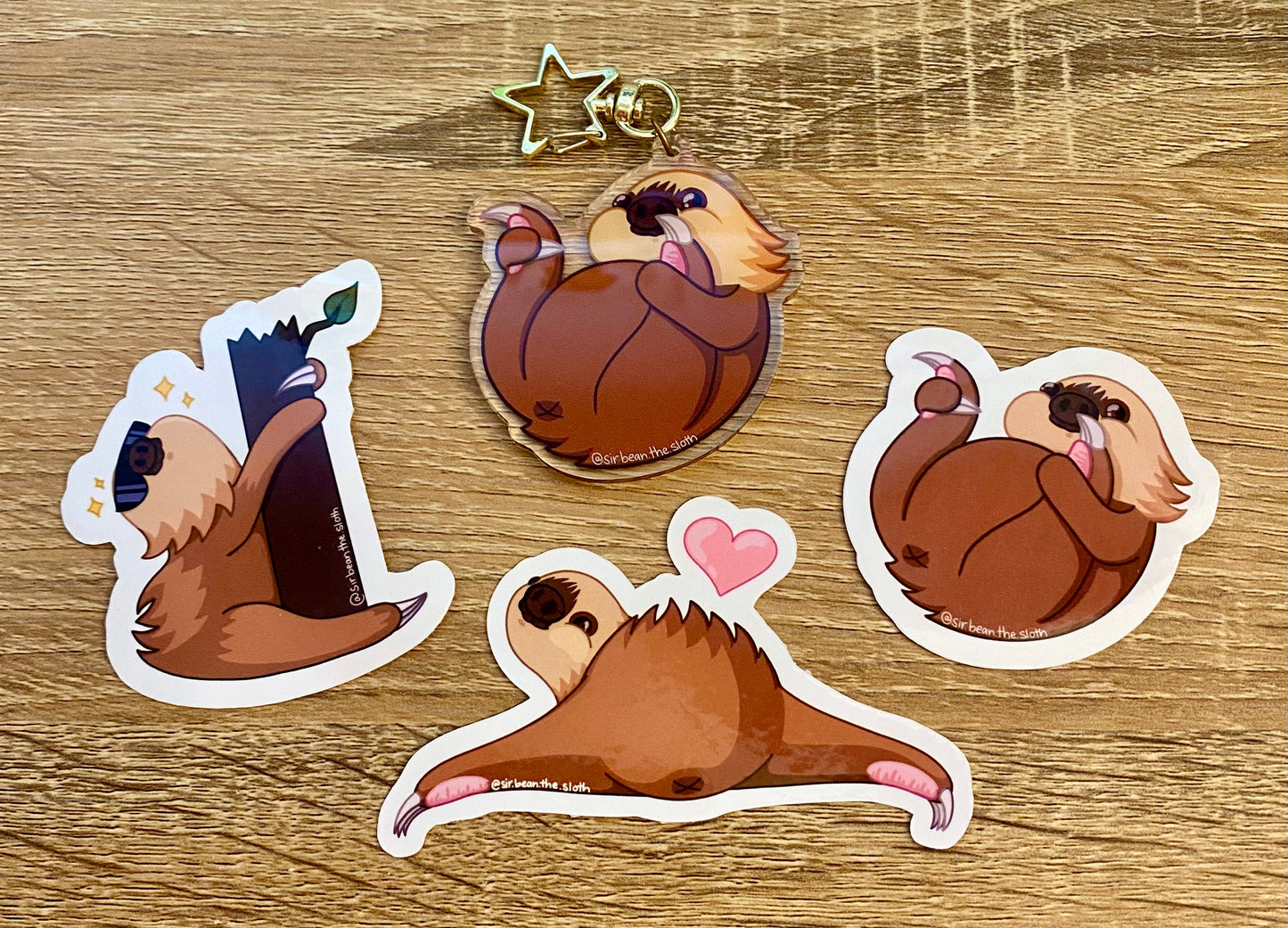 Sir Bean Sloth Butt Stickers + Keychain Bundle