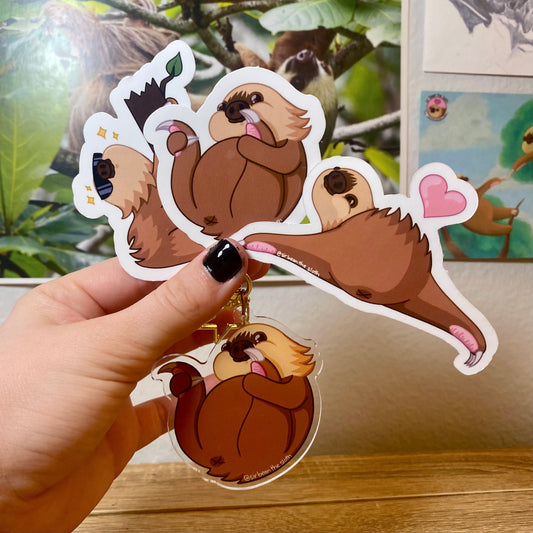 Sir Bean Sloth Butt Stickers + Keychain Bundle